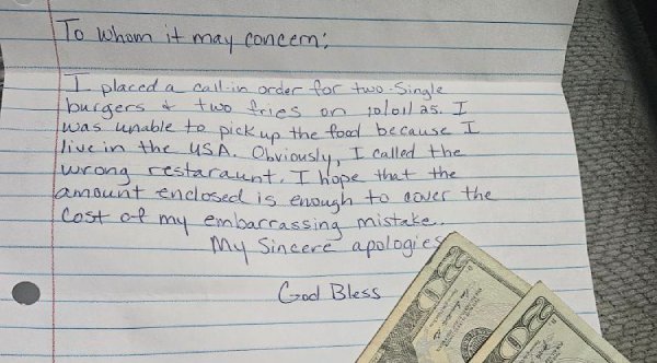 Person From Alabama Mails $40 And Apology Note To Nova Scotia Burger Restaurant
